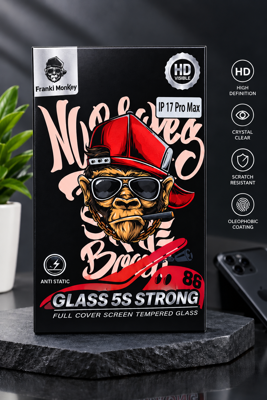 گلس پانکی مانکی HD visible مناسب گوشی  آیفون iphone 17promax